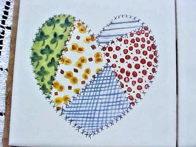 Country Quilt Ceramic Tiles 4 Total All Prints Differ 4-1/4” White Multi-color