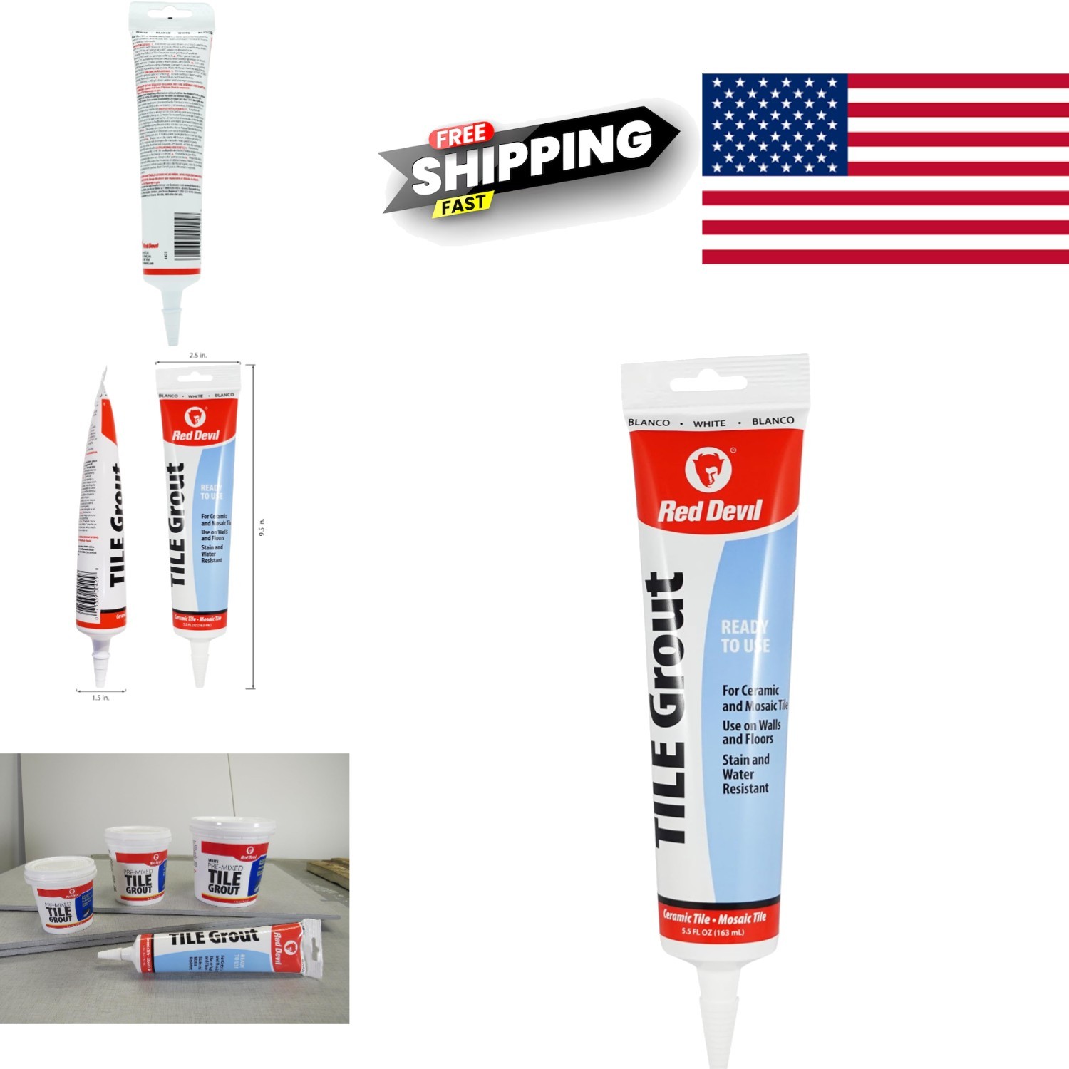 Pre Mixed Tile Grout Squeeze Tube 5.5 Oz White Water Resistant Easy Application