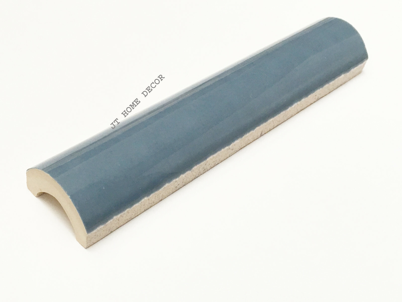 BOX of 12 Allen + Roth BLUE Glazed Glossy Ceramic Half Round Wall Tile Trim 6″