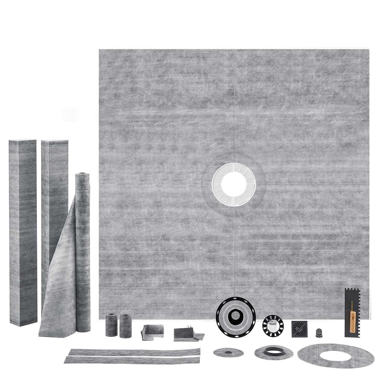 VEVOR PVC Shower Curb Kit Shower Pan Kit 72×72″ w/ 2″ Central Flange Waterproof