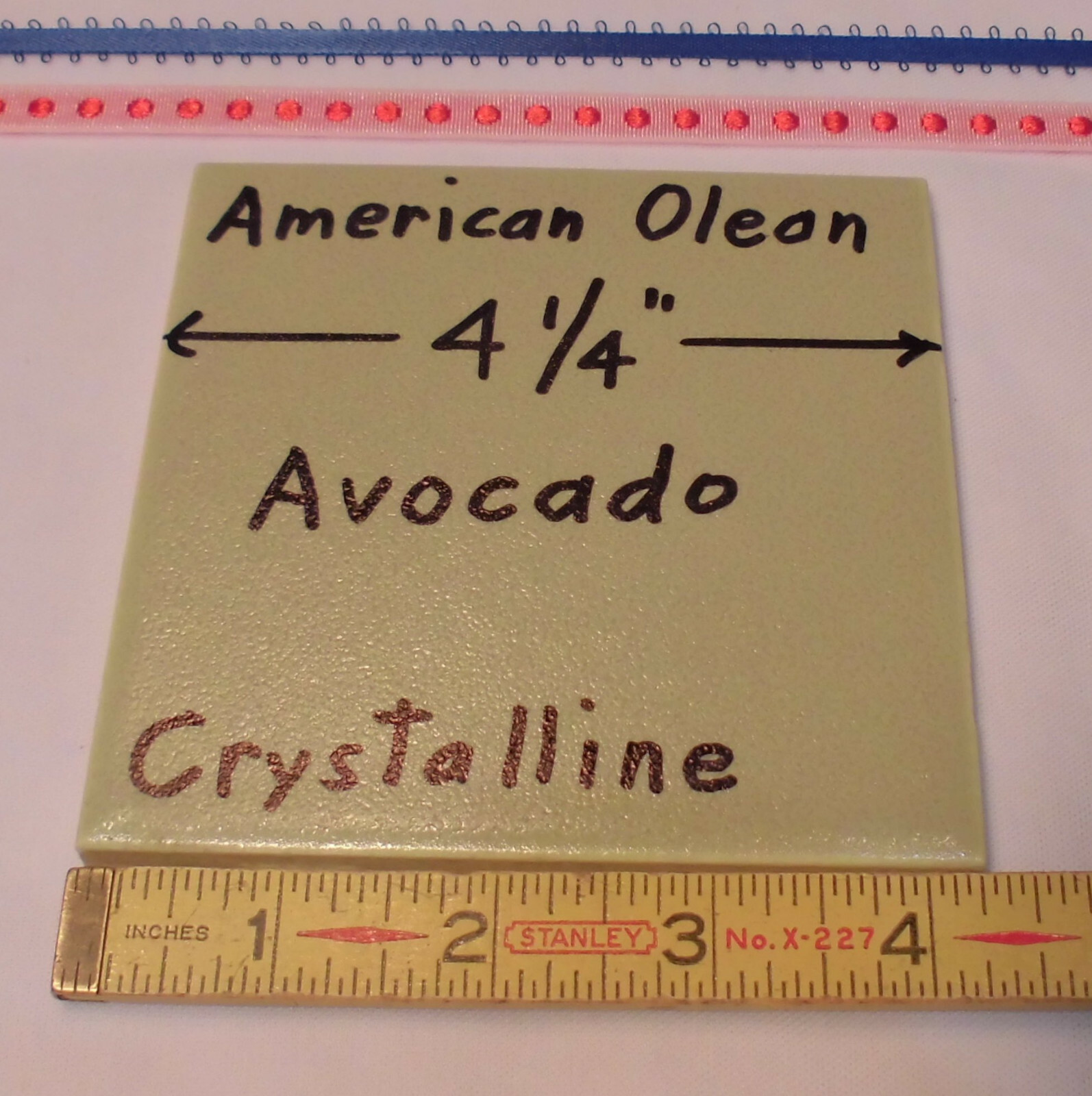 1 pc. *Avocado* Ceramic Tile Crystalline Glazed by American Olean 4-1/4″ NOS