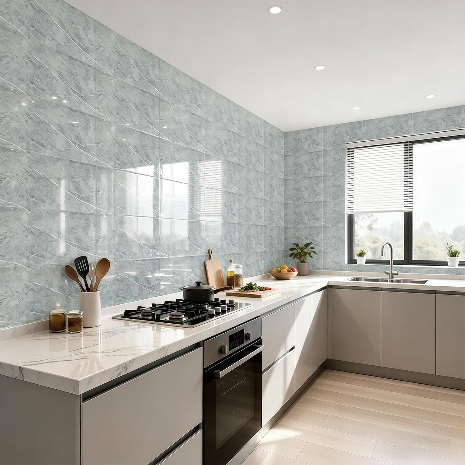 10Pcs Grey Marble Wall Panels 23.6″X11.8″ PVC Waterproof Tiles Peel and Stick Wa