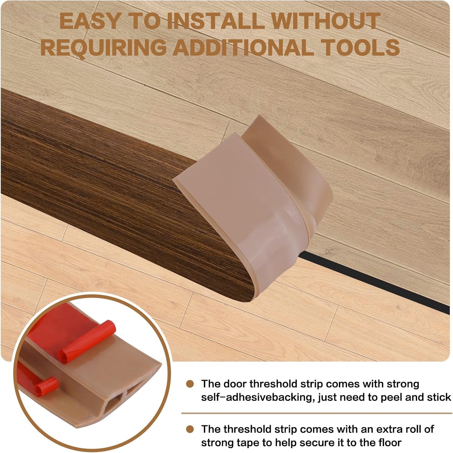 Durable Brown Wood Grain Floor Transition Strip – 3.3ft Easy Install Edge Trim