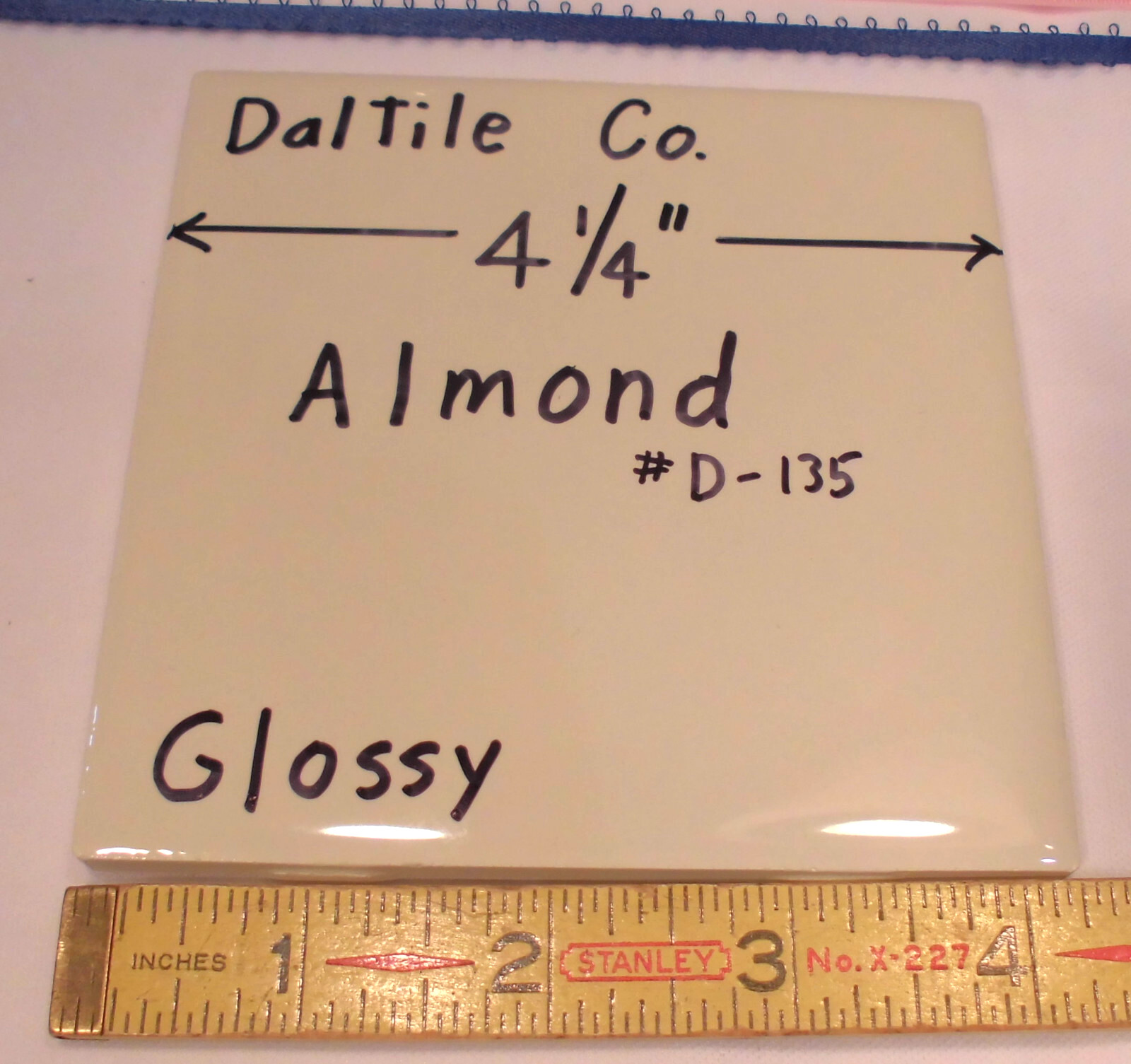 1 pc. *Almond #D-135* 4-1/4″, Glossy Ceramic Tile by Daltile Co. New Stock