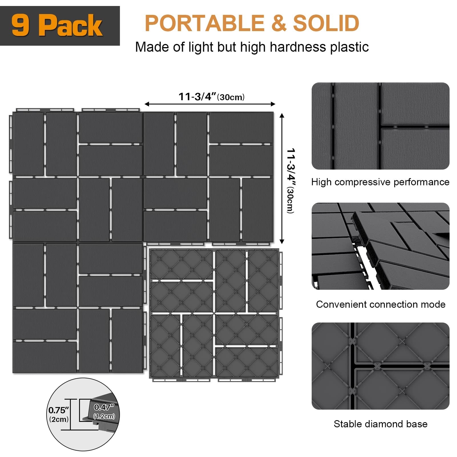 Goovilla Plastic Interlocking Deck Tiles, 9 Pack Outdoor Patio Flooring, 12″x…