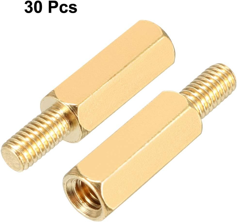 uxcell 30pcs M3 12+6mm Female Male Thread Brass Hex Standoff Spacer Screws…