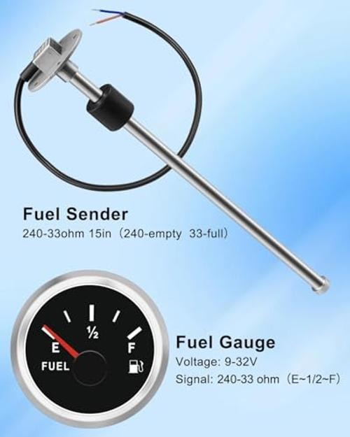 (380mm) Fuel Level Sending Unit and Boat Fuel Level Gauge for 240-33 ohm 15″
