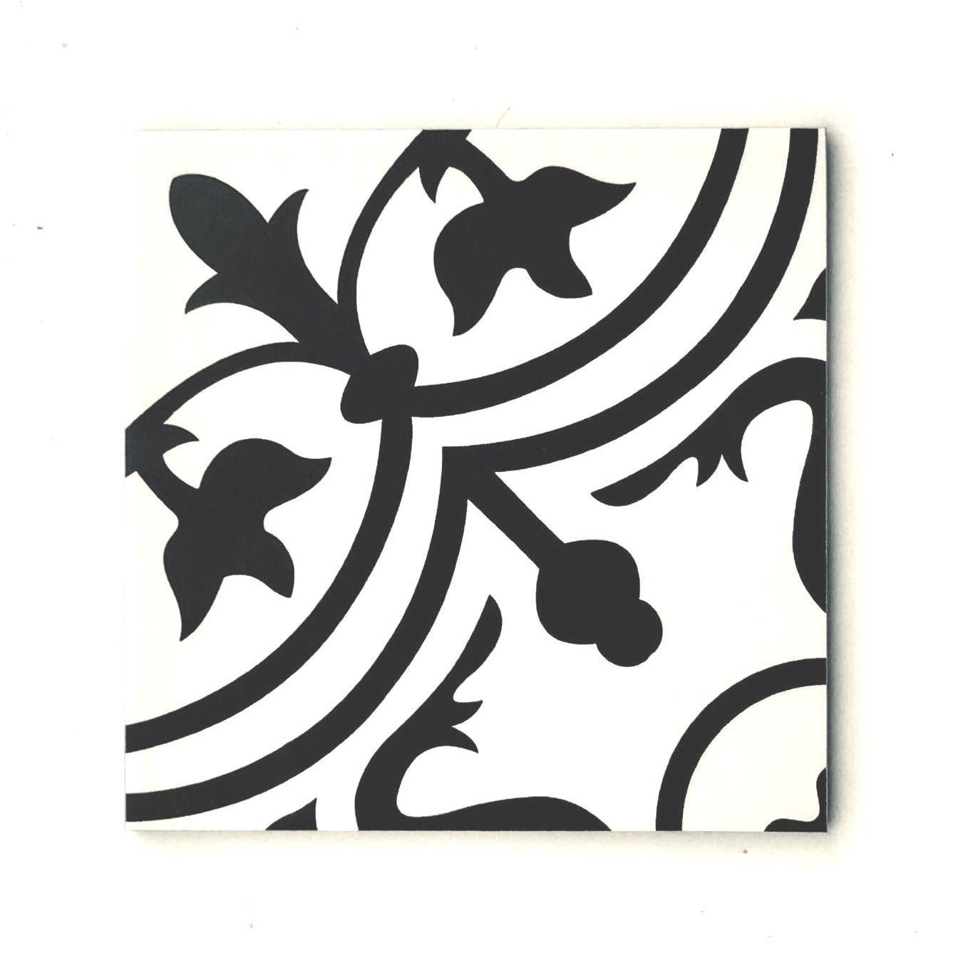 8×8 Flora Black White Porcelain Floor and Wall Tile By Squarefeet Depot