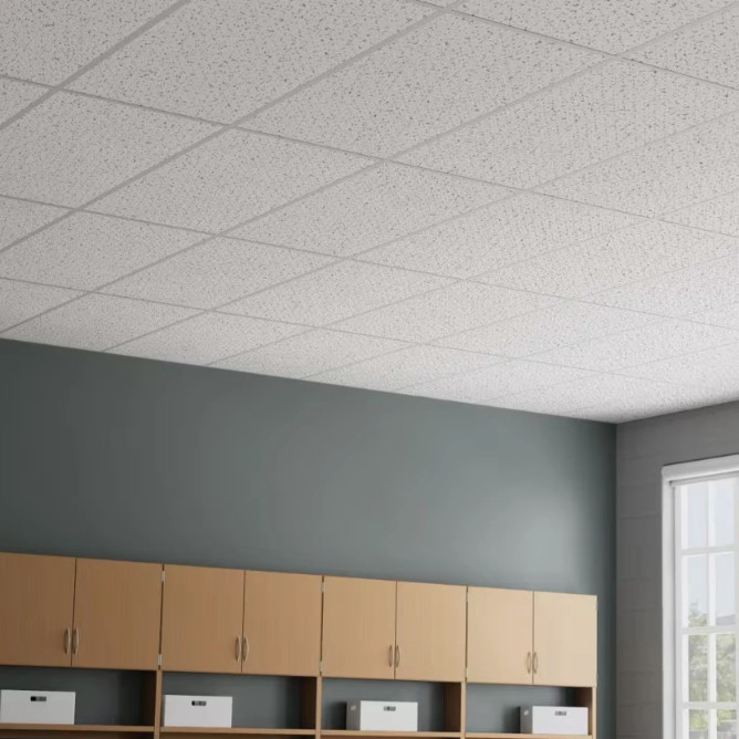 2×4 ft Acoustic Textured Lay-In Ceiling Tile White Square Edge Case of 8 64sqft