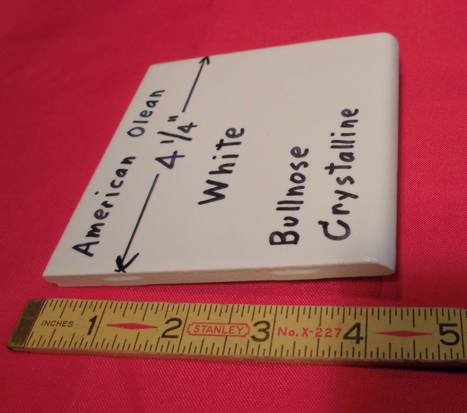 1 pc. White Crystalline Ceramic Tile by American Olean: 4-1/4″ Surface Bullnose