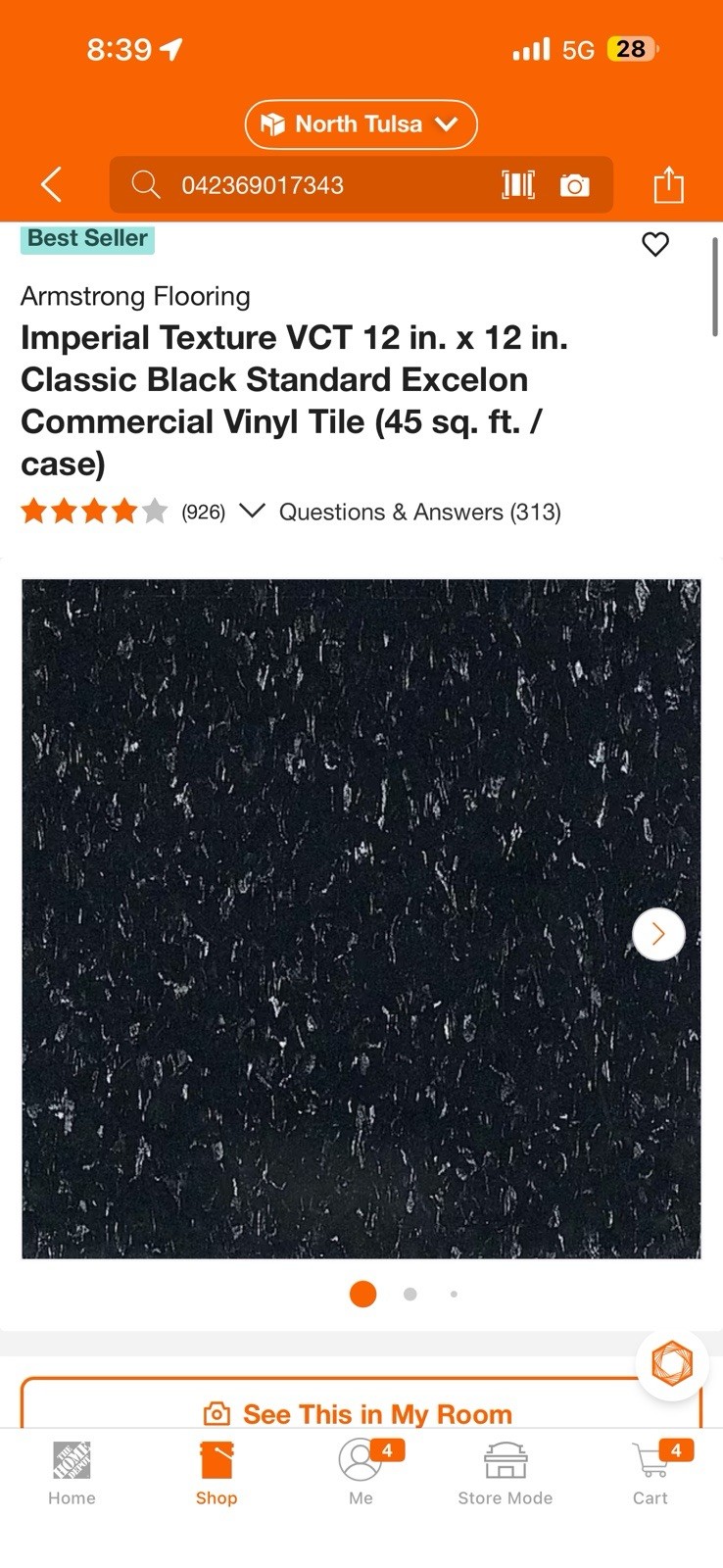 Armstrong Flooring Imperial Texture Black Vinyl Tile 12×12 Commercial 45 sq.ft.