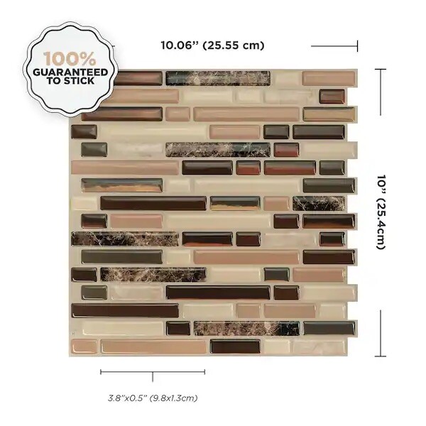 10.06 x 10 in. Bellagio Keystone Brown Self-adhesive Vinyl Peel and Stick Tile