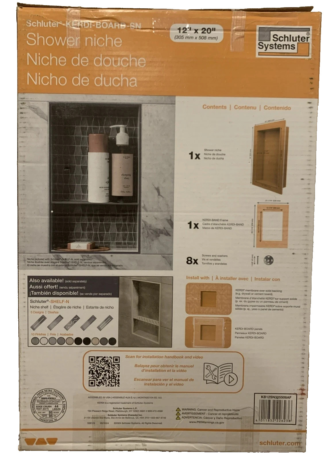 Schluter Kerdi-Board SN Shower Niche 12″ x 20″ Waterproof Tile Ready System