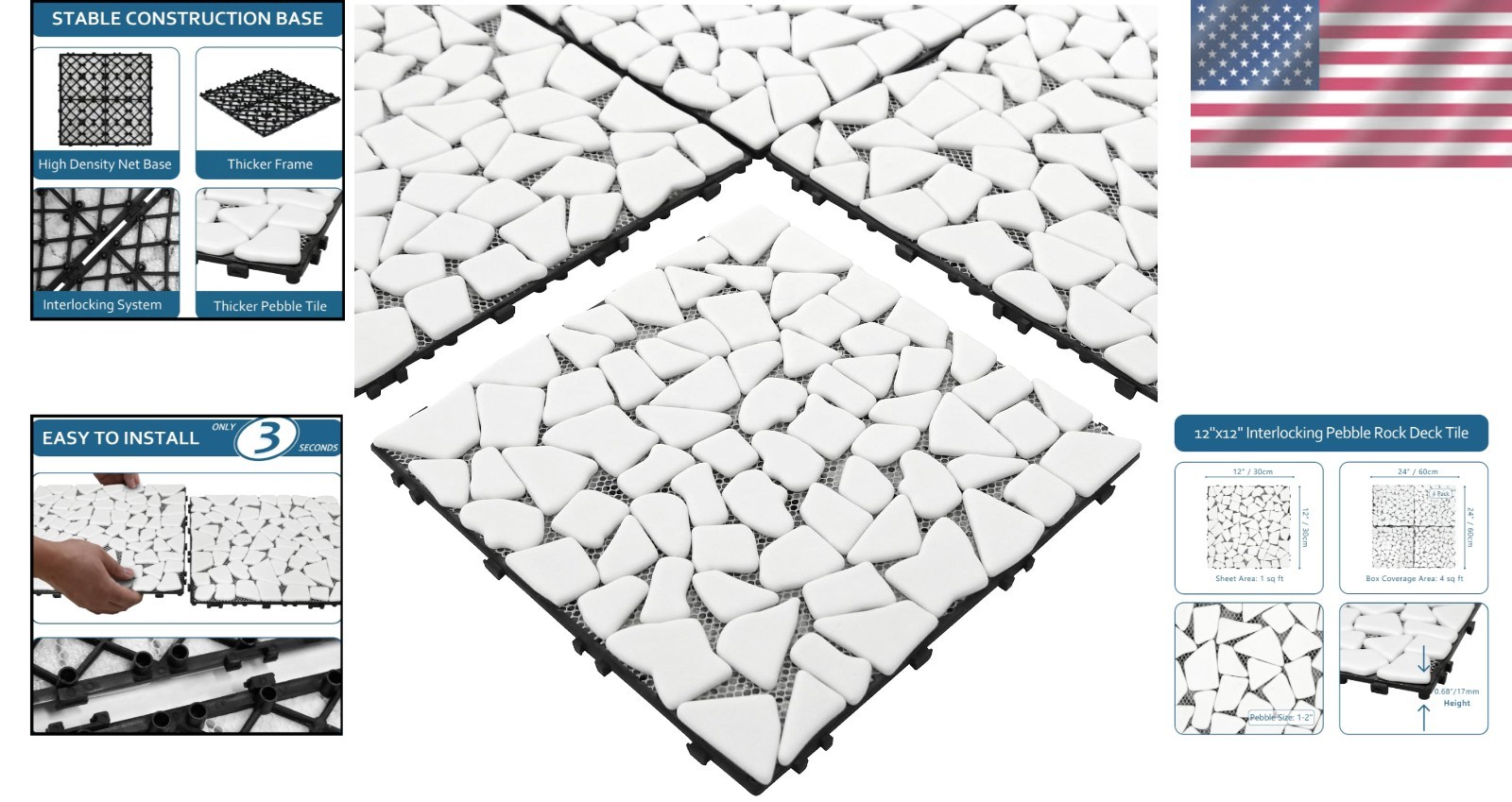 Stunning 4PCS Waterproof Marble-Look Interlocking Deck Tiles for Stylish Spaces