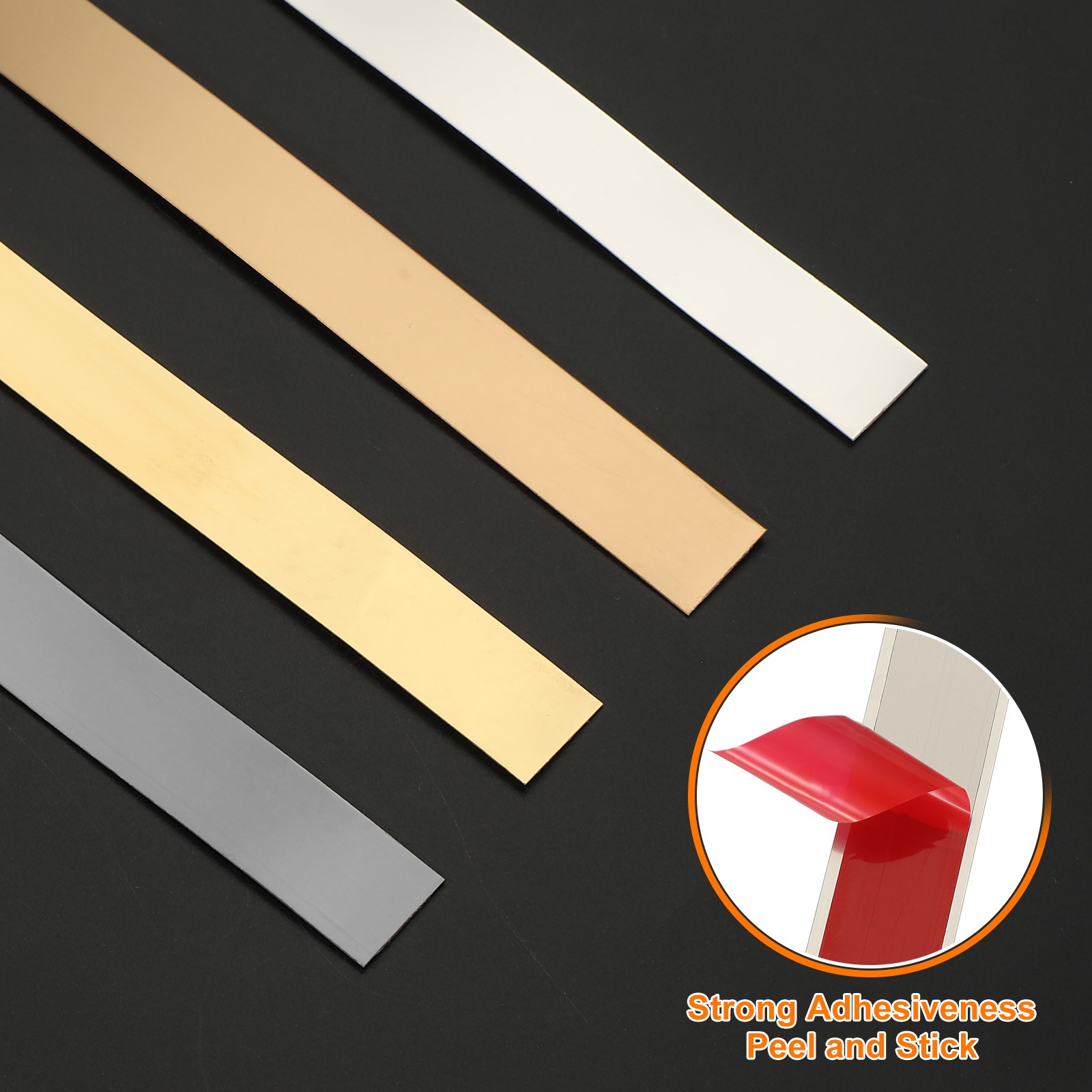 Metal Wall Trim 13.1ft x 0.39″ Peel and Stick Stainless Steel Trim, Silver