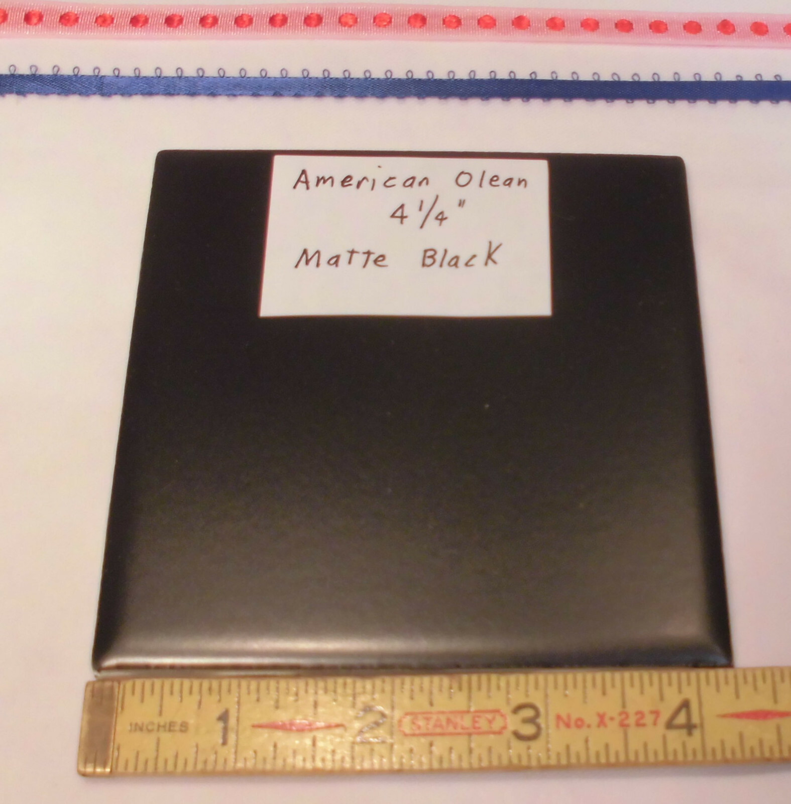 1 pc. *Matte Black* Ceramic Tile by The American Olean Co. 4-1/4″ New Stock