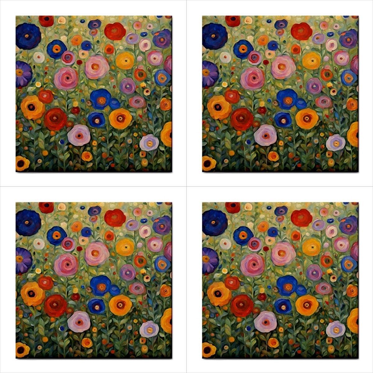 Colorful Flowers Ceramic Tile Art Set Of 4 Backsplash Tiles Home Decor