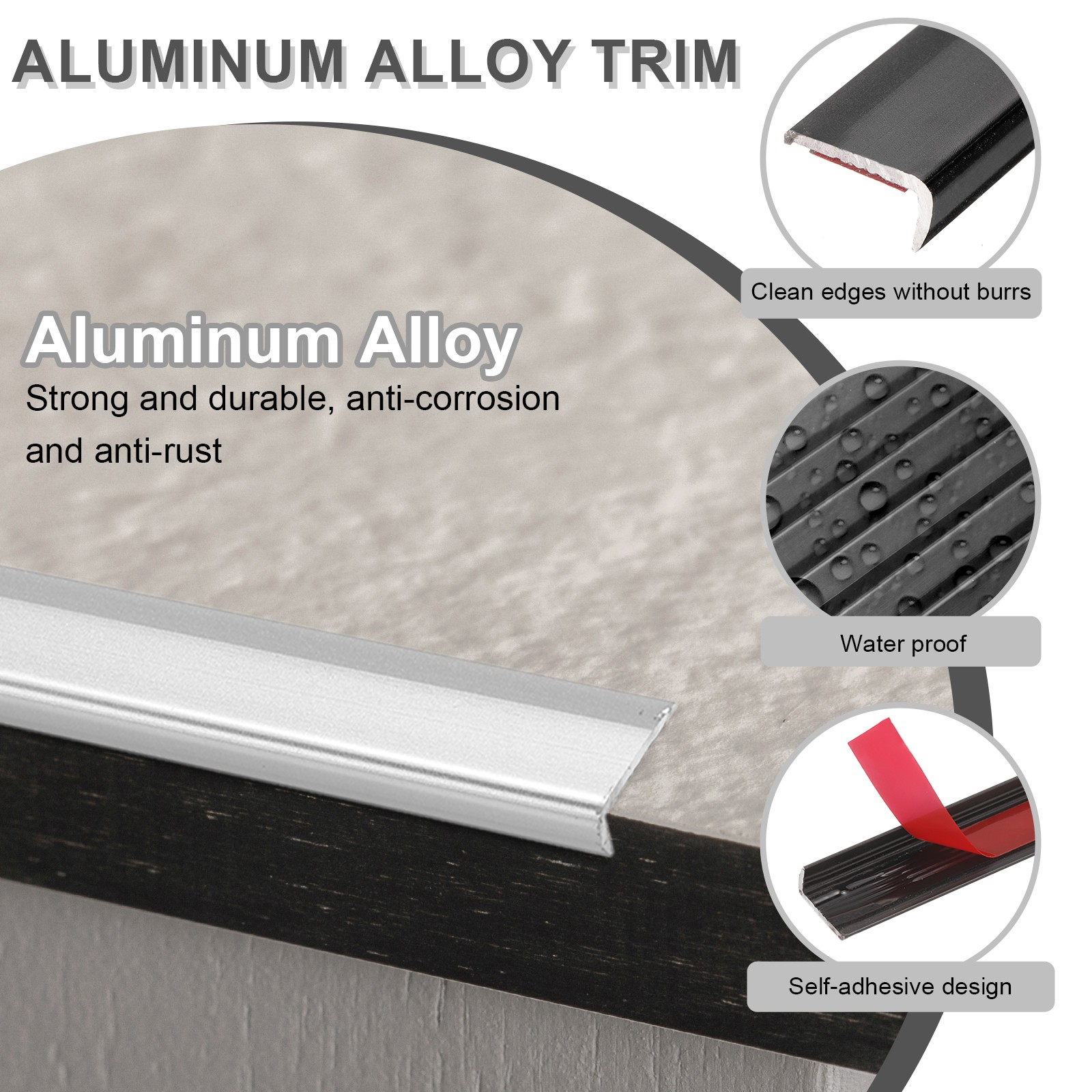 10pcs Tile Edge Trim 12″ x 0.4″ Peel and Stick Aluminum Alloy Trim Matte Black