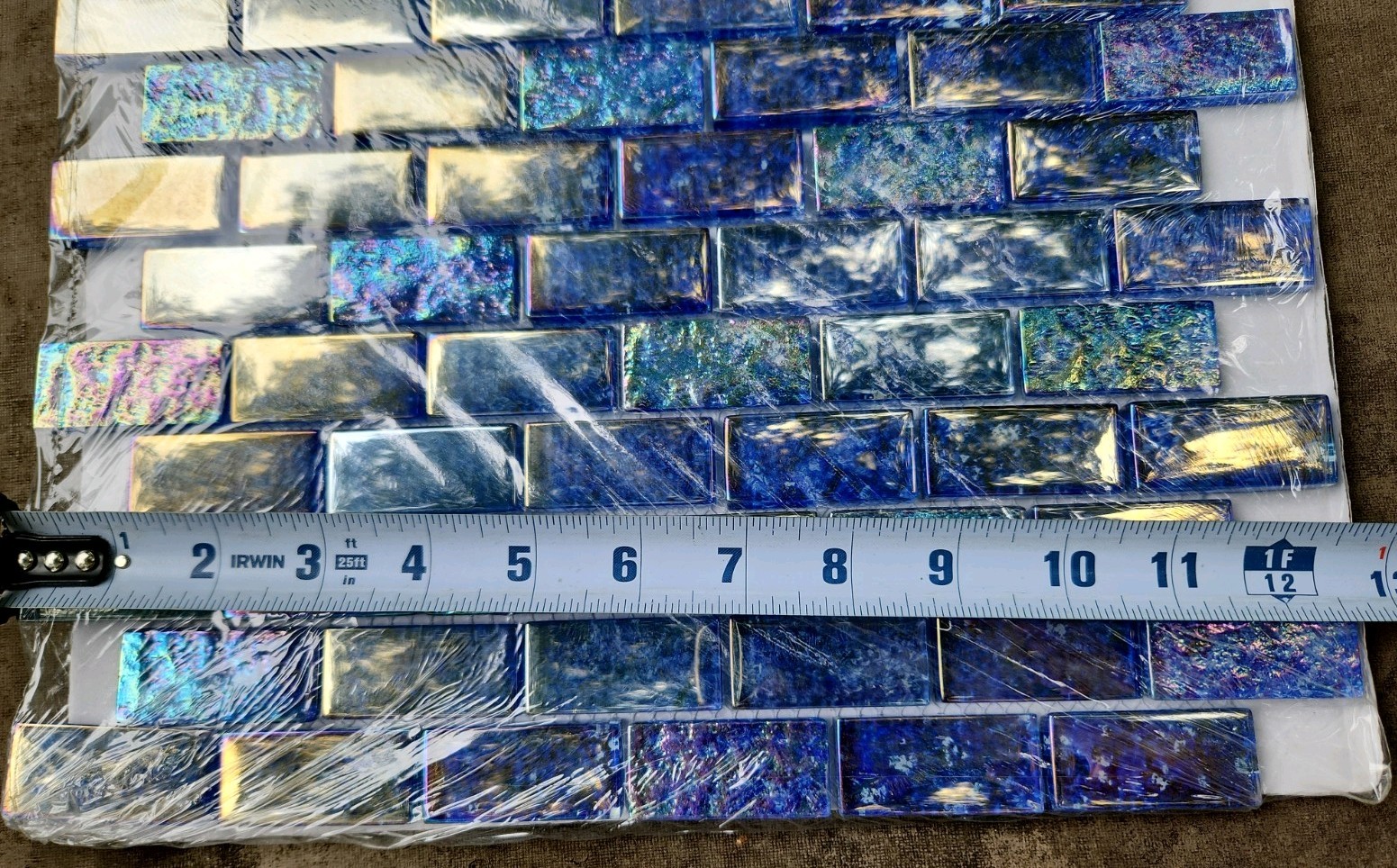 Iridescent Glass Tile 3 Sheets 3 Sq.ft. Blue Brick Mosaic From Soho Studio New