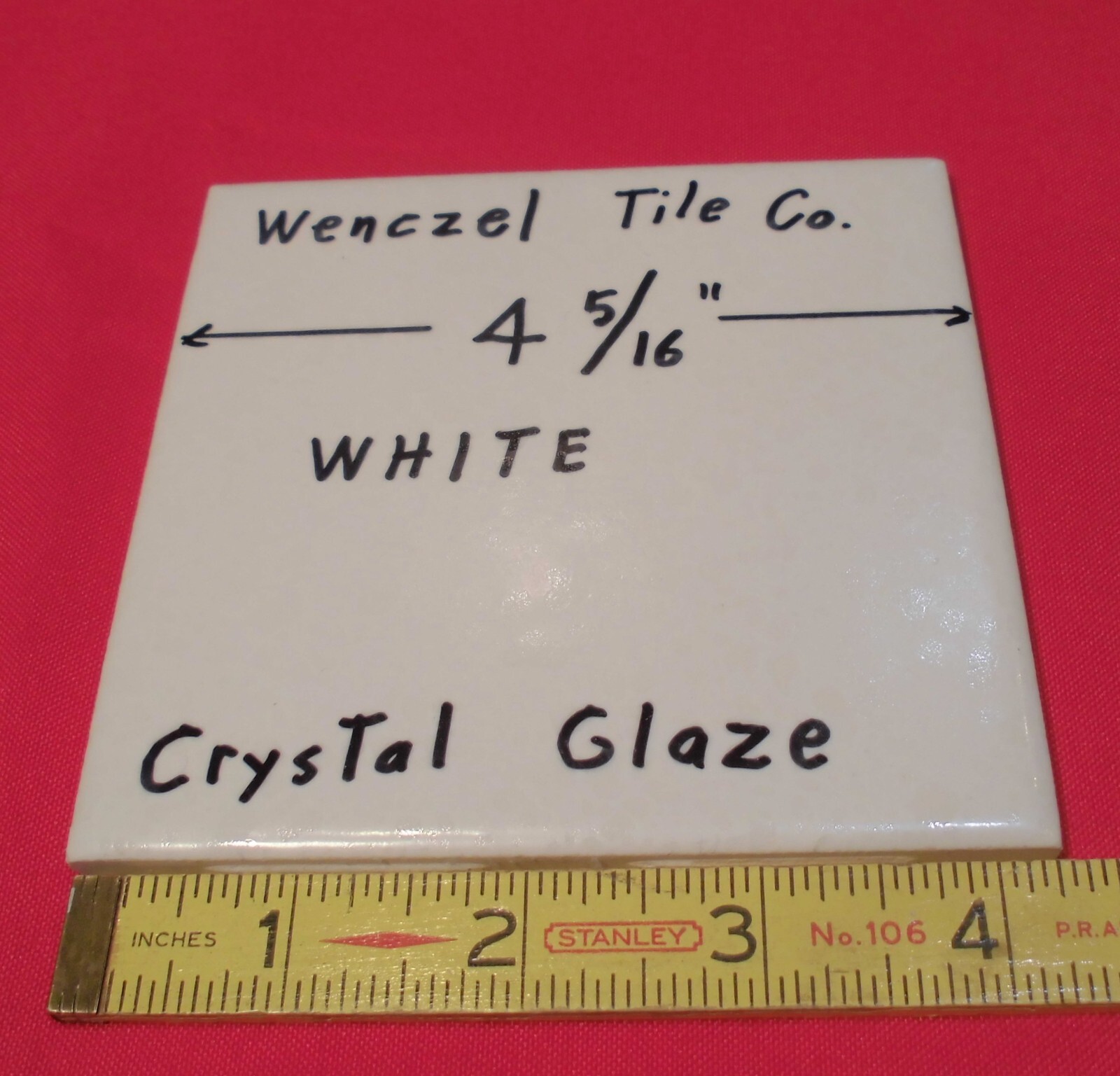 1 pc. White: Crystal Glaze Ceramic Tile by Wenczel Co. 4-5/16″ made 1970’s – 80
