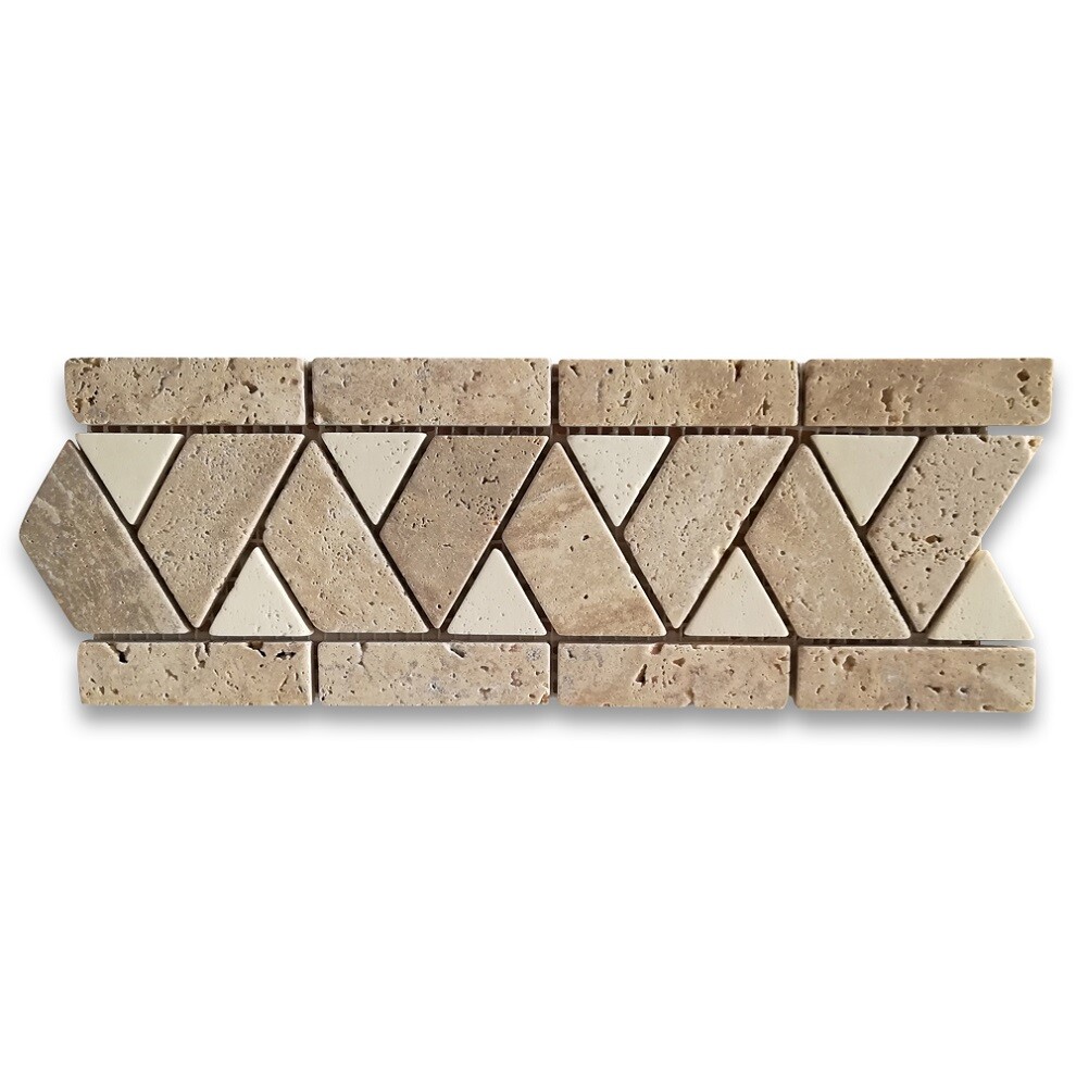 B0094T Marble Mosaic Border Accent Listello Tile Piza Tan 4.1×11.3 Tumbled