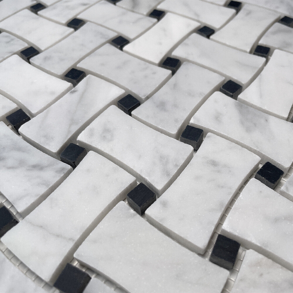 C671XH White Carrara Venato Marble DogBone Basketweave Mosaic Tile Honed