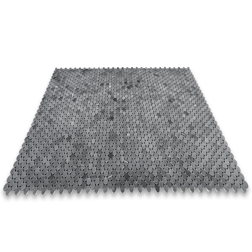 N94XH Nero Marquina Black Marble 1-1/4×5/8 Oval Ellipse Mosaic Tile Honed