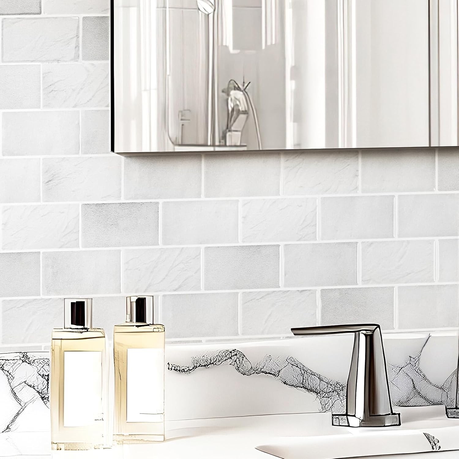 Waterproof White Marble Peel and Stick Tiles – 10 Pack