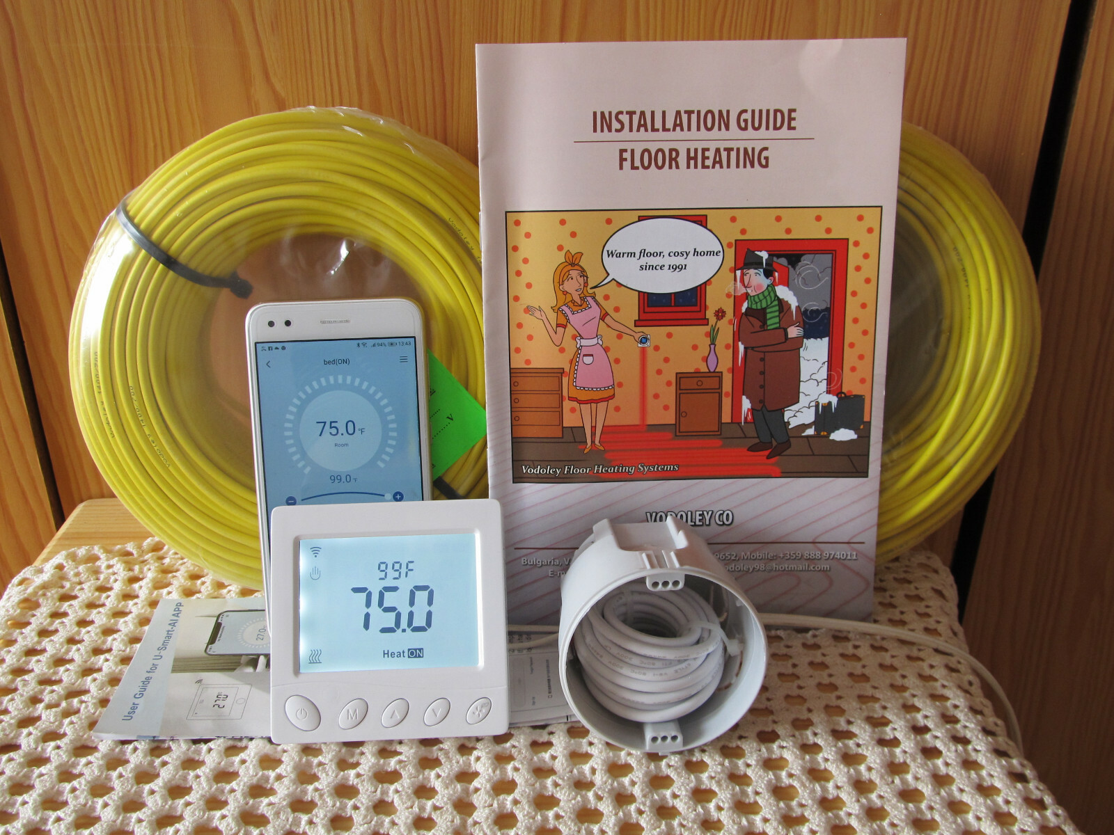 SMART 0EMF Cables Warm Tiles Floor Heating System 150-190sq.ft.(14-18sq m) 230V