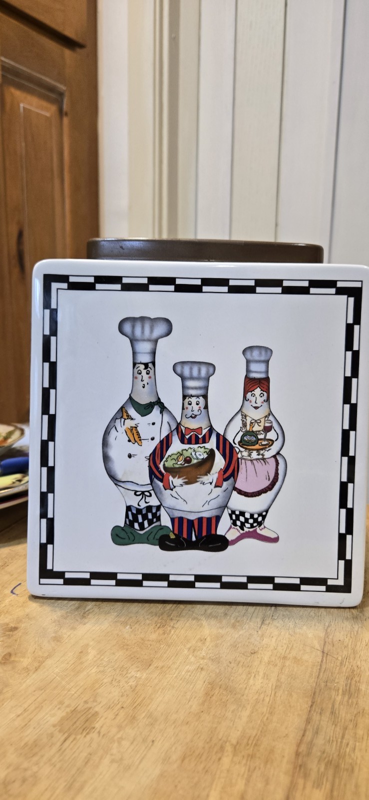 Ceramic Trivet Art Tile Fat Chef Black, White & Red 8″