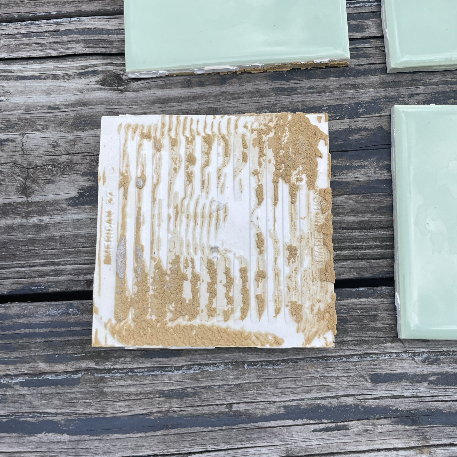 American Olean Vintage Ceramic Tile Spring Green Salvaged 1950s Bathroom Single