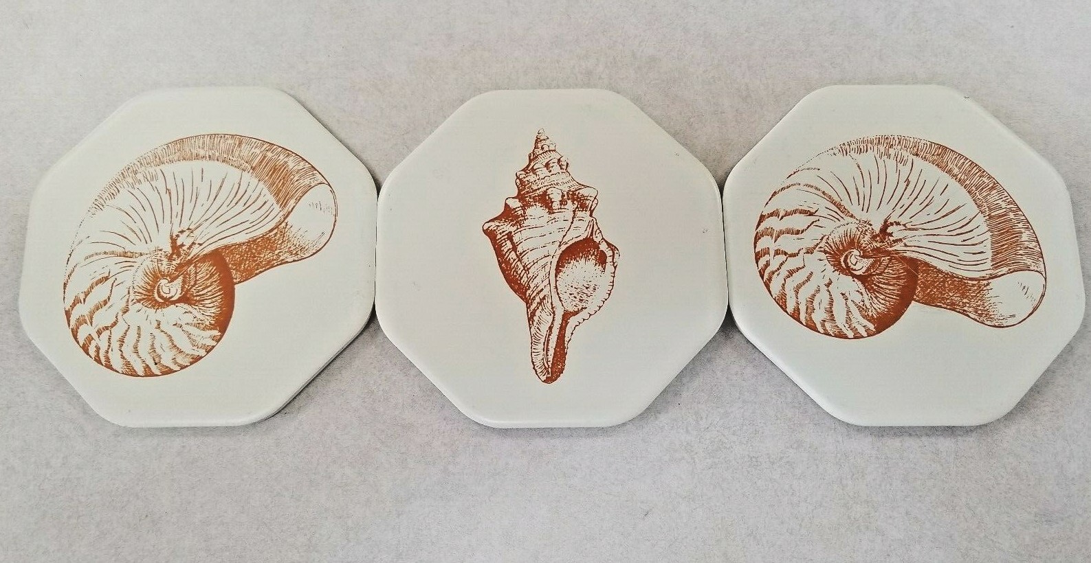 Vintage Lot of 3 SEASHELL SHELL CONCH CERAMIC TILE ART MCM TRIVET