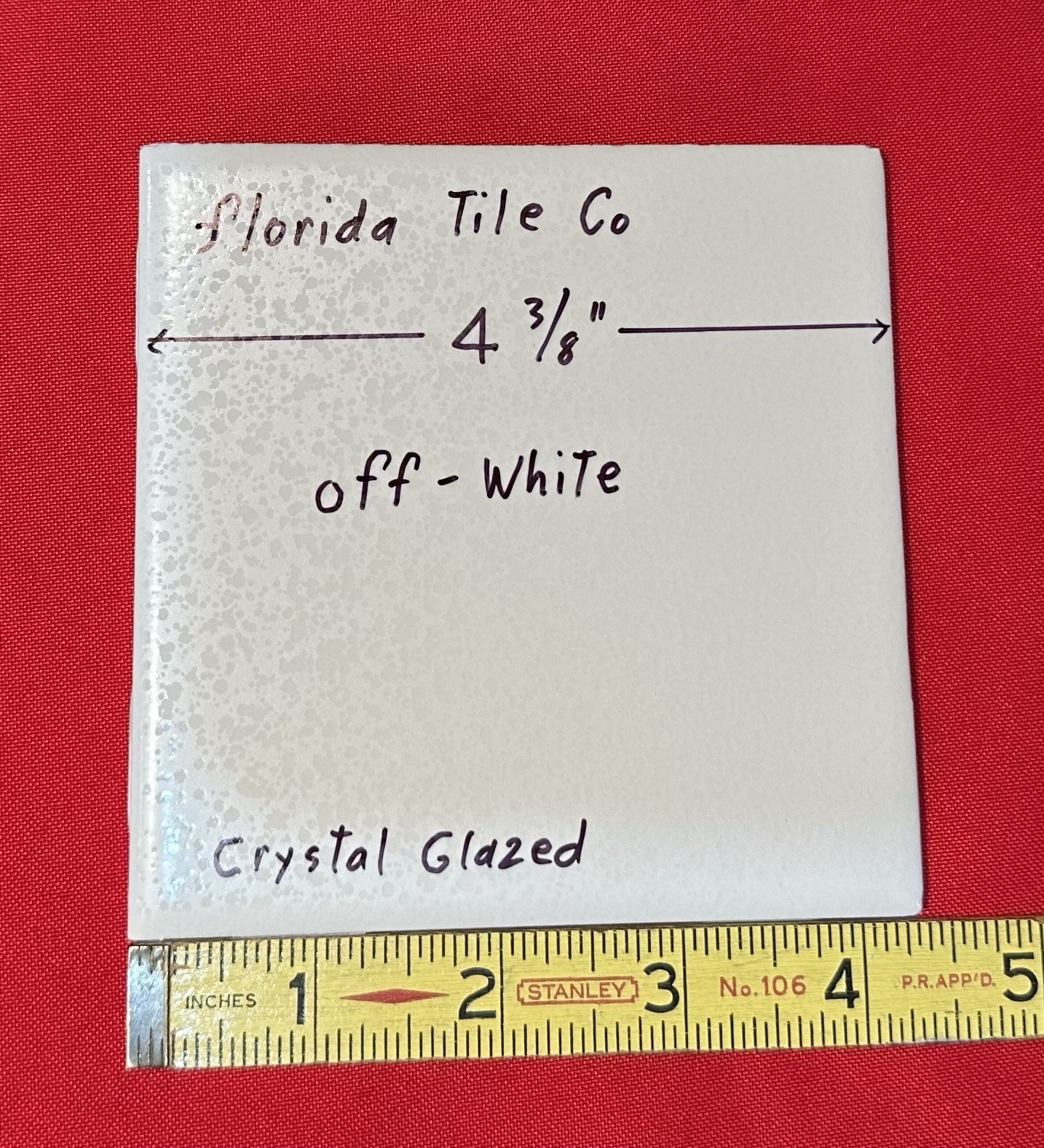1 pc. Off-White: Ceramic Tile 4-3/8″ Crystal Glazed by Florida Tile Co. NEW
