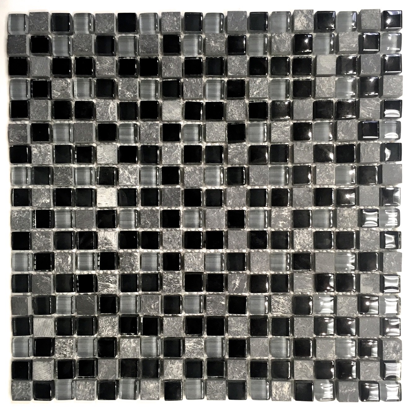 La Jacond 5/8″ x 5/8″ Slate and Glass Blend Mosaic Wall Tile Backsplash
