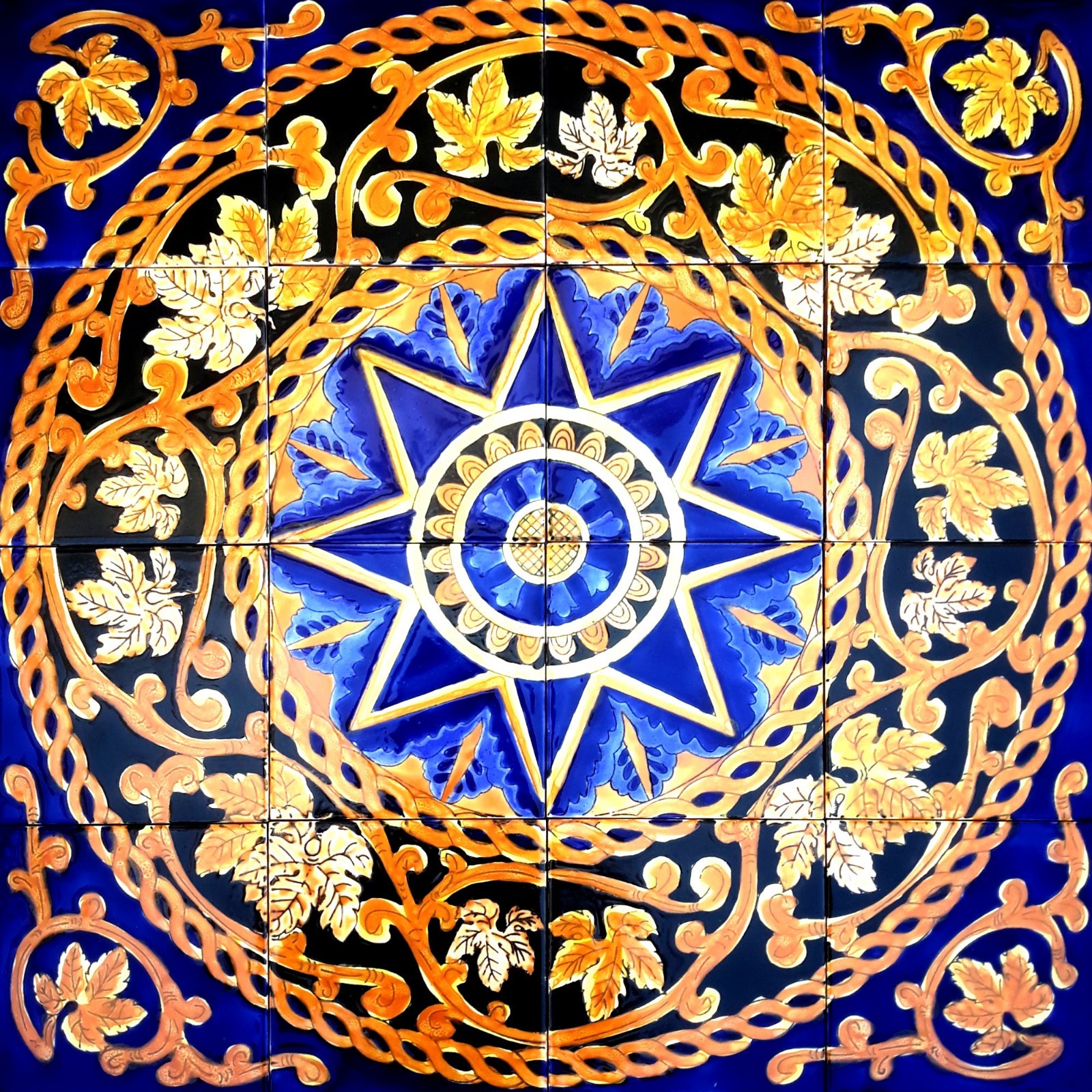 24inx24in Ceramic Tile Mosaic Wall Mural Antique Looking Medallion Persian Style