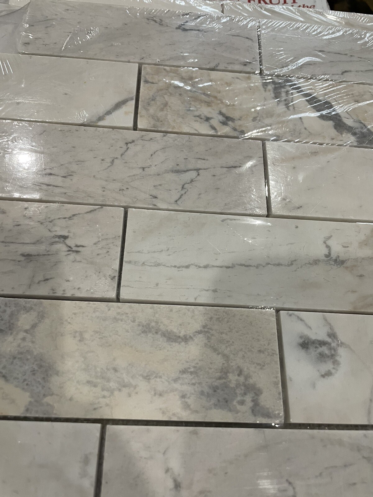 6x Angora Subway 11.81 in X 11.81 In. X 10 Mm Polished Marble Mosaic Tile 5.82SF