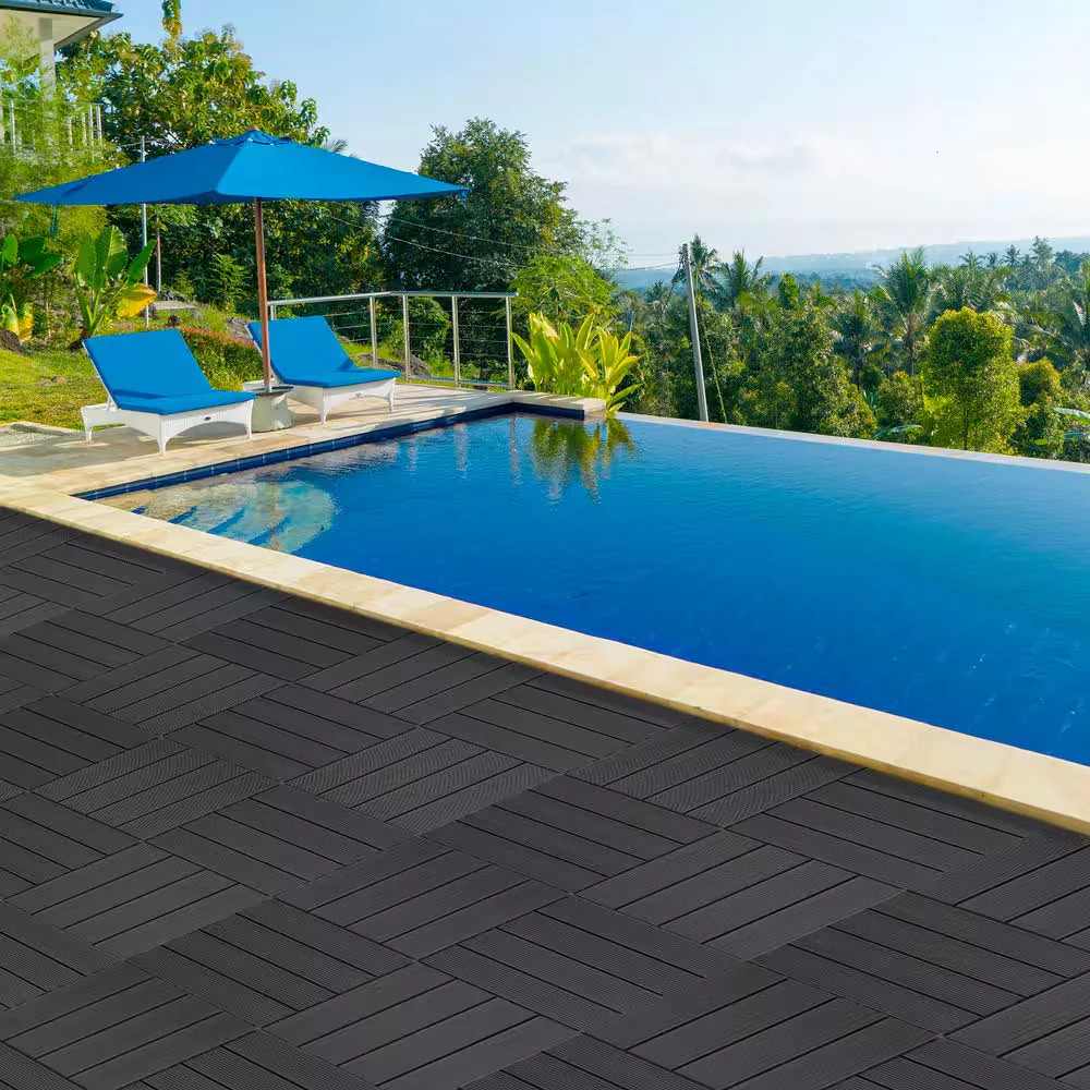 11.8in x 11.8in Black WPC Composite Interlocking Deck Tiles Balcony 9-Pack