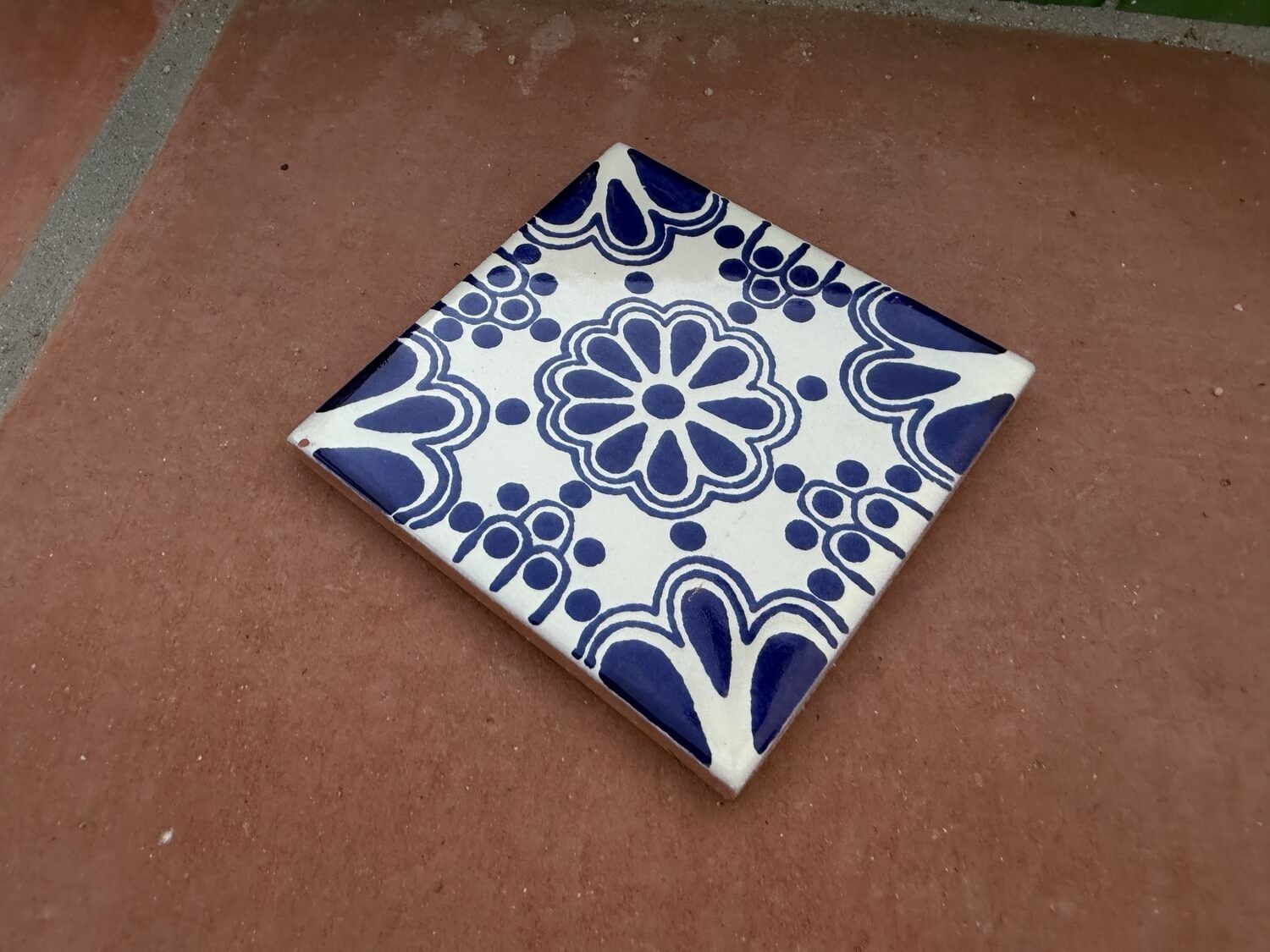 Cobalt Rosette Medallion Talavera Tile 4.25” x 4.25” | Handmade Mexican Tile