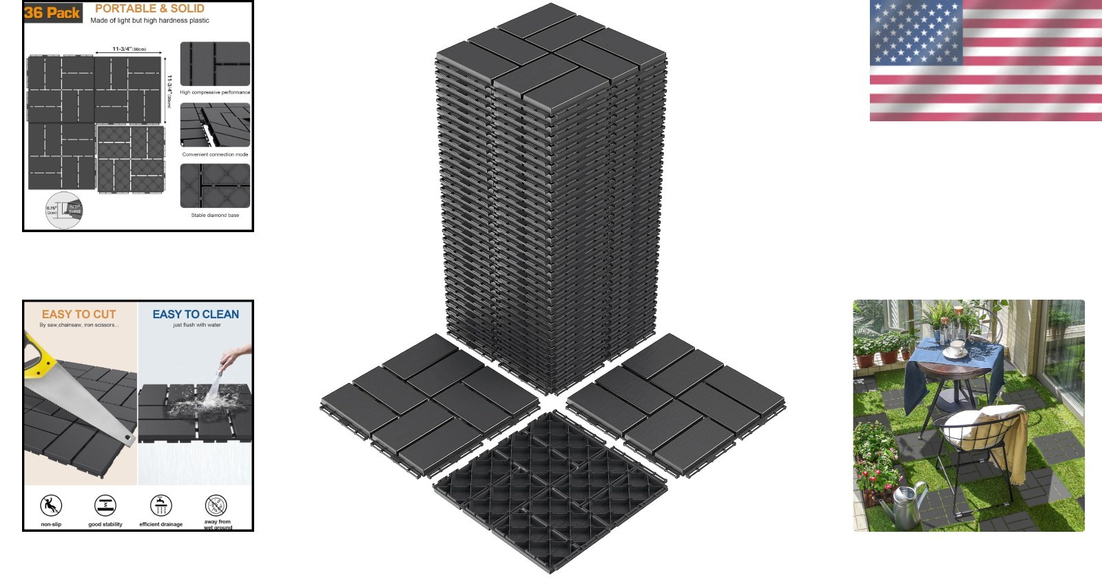 Outdoor Patio Flooring 12″x12″ Waterproof Tiles