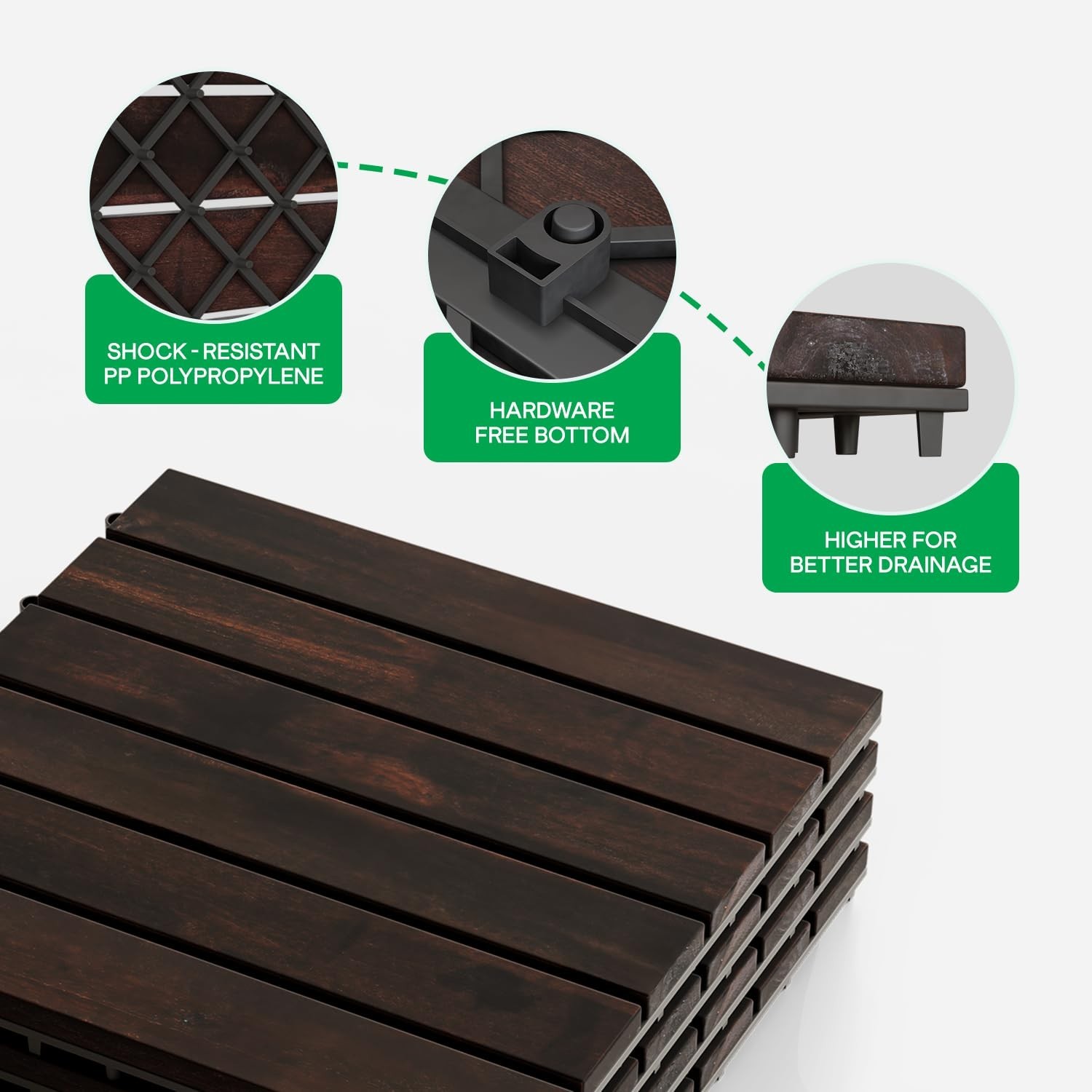10 PCS Interlocking Deck Tiles – Waterproof Acacia Wood for Indoor & Outdoor Use
