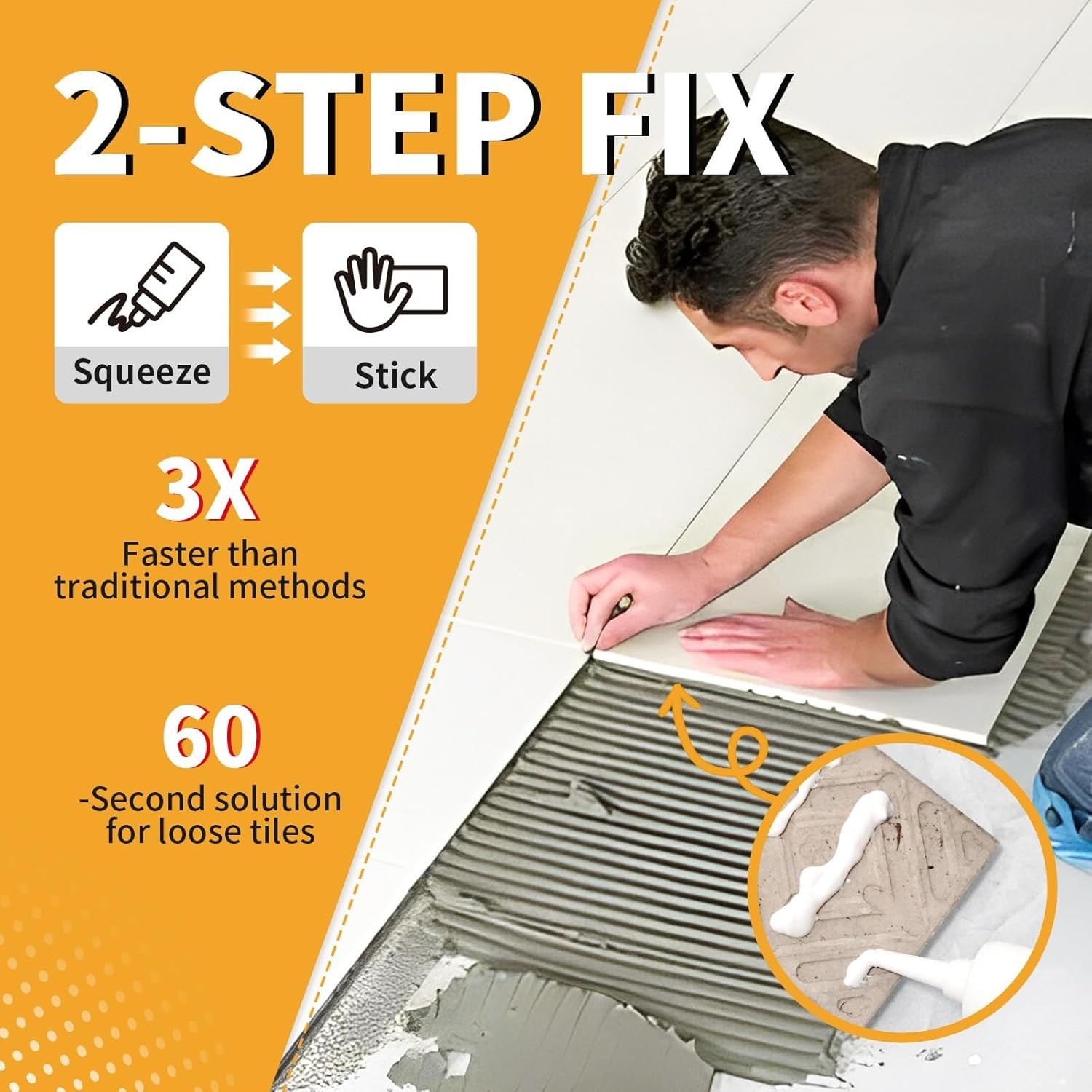 Heavy Duty Tile Adhesive 10.5oz – Instant Fix for Ceramic, Porcelain & Stone