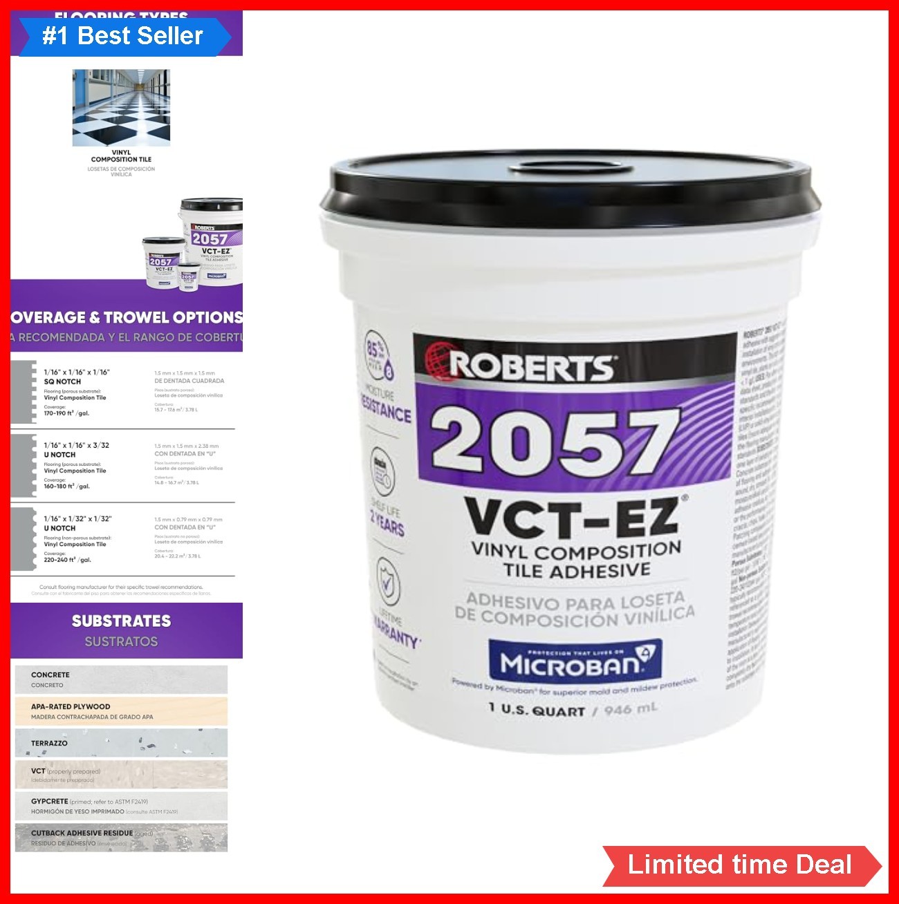 Vinyl Composition Tile Adhesive 1 Quart Solvent Free SBR Latex Quick Dry