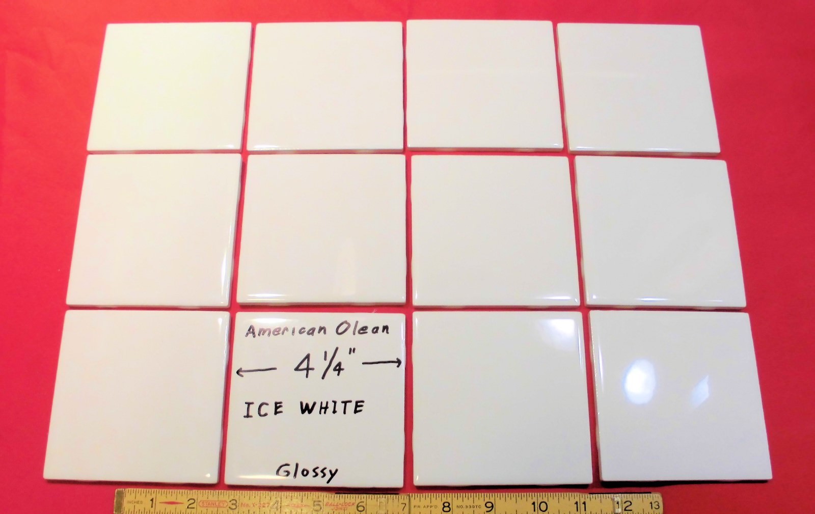 12 pcs. Glossy *Ice White* Ceramic Tiles by American Olean…4-1/4″ Brightest