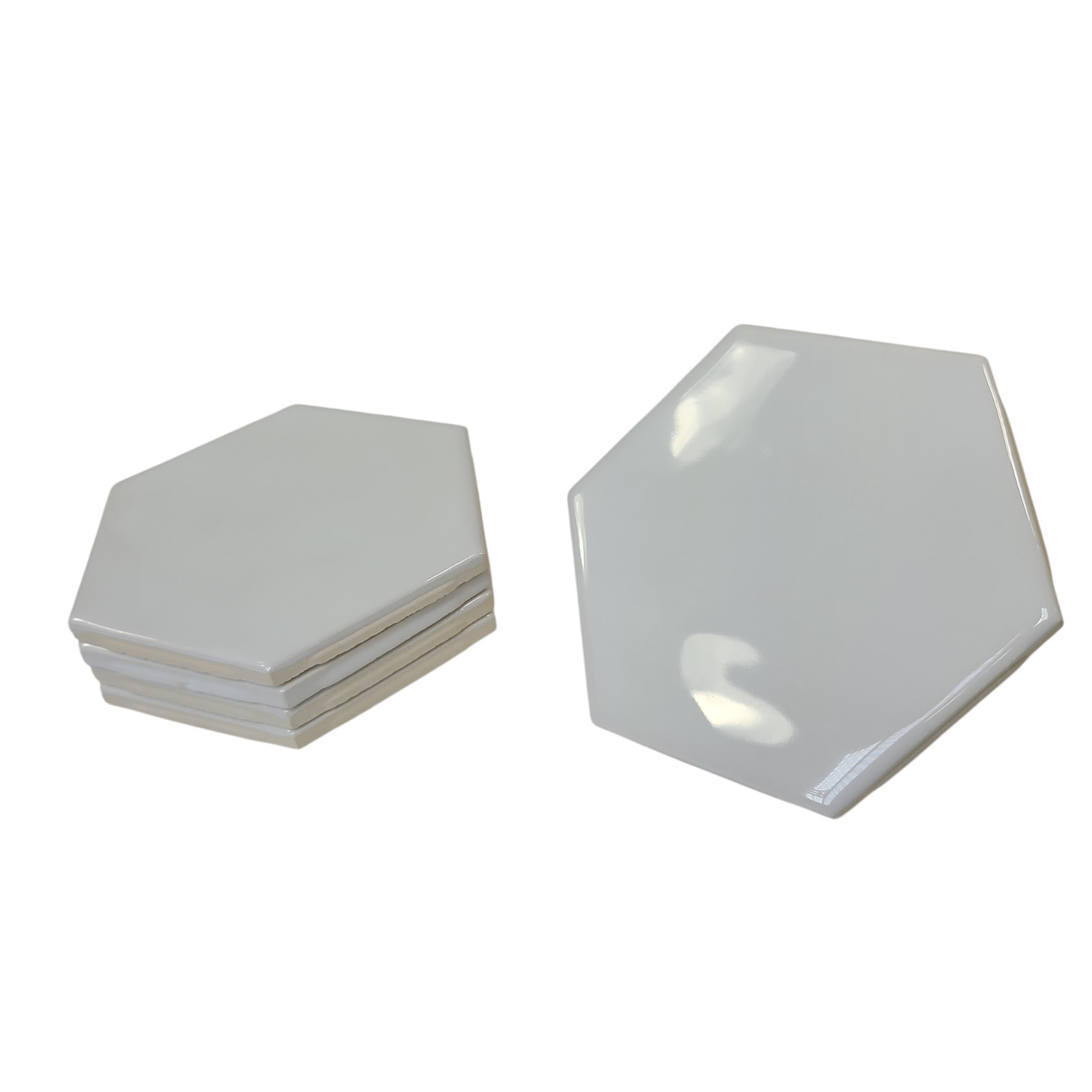 White Ceramic Wall Tile Hexagon Vintage Subway Mid Century Modern Glossy Rippled
