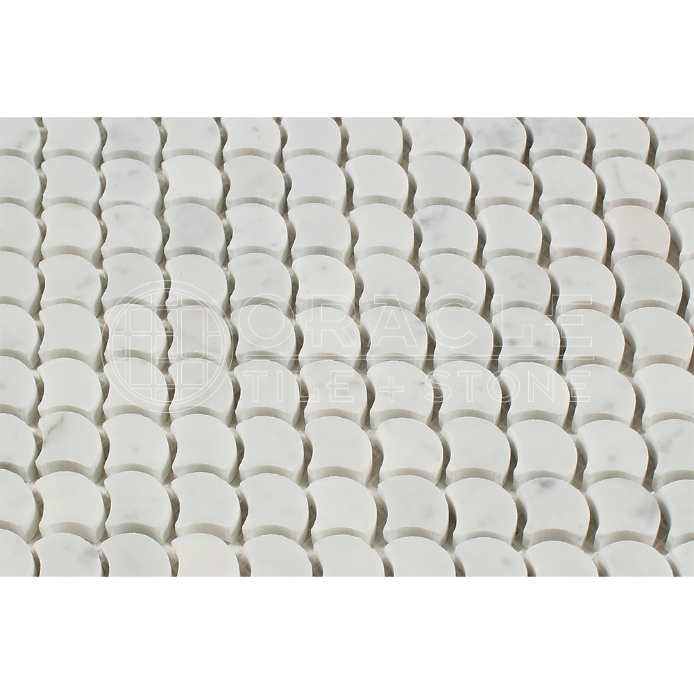 Carrara White Italian (Bianco Carrara) Marble Fan (Raindrop) Mosaic Tile