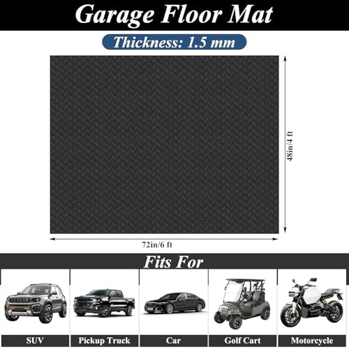 4 x 6 FT Garage Floor Mat, 1.5mm Thick Diamond Plate PVC Garage Flooring,