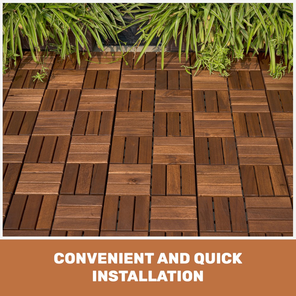 30pcs Acacia Wood Deck Tile Interlocking Flooring Pavers Tiles Outdoor Patio