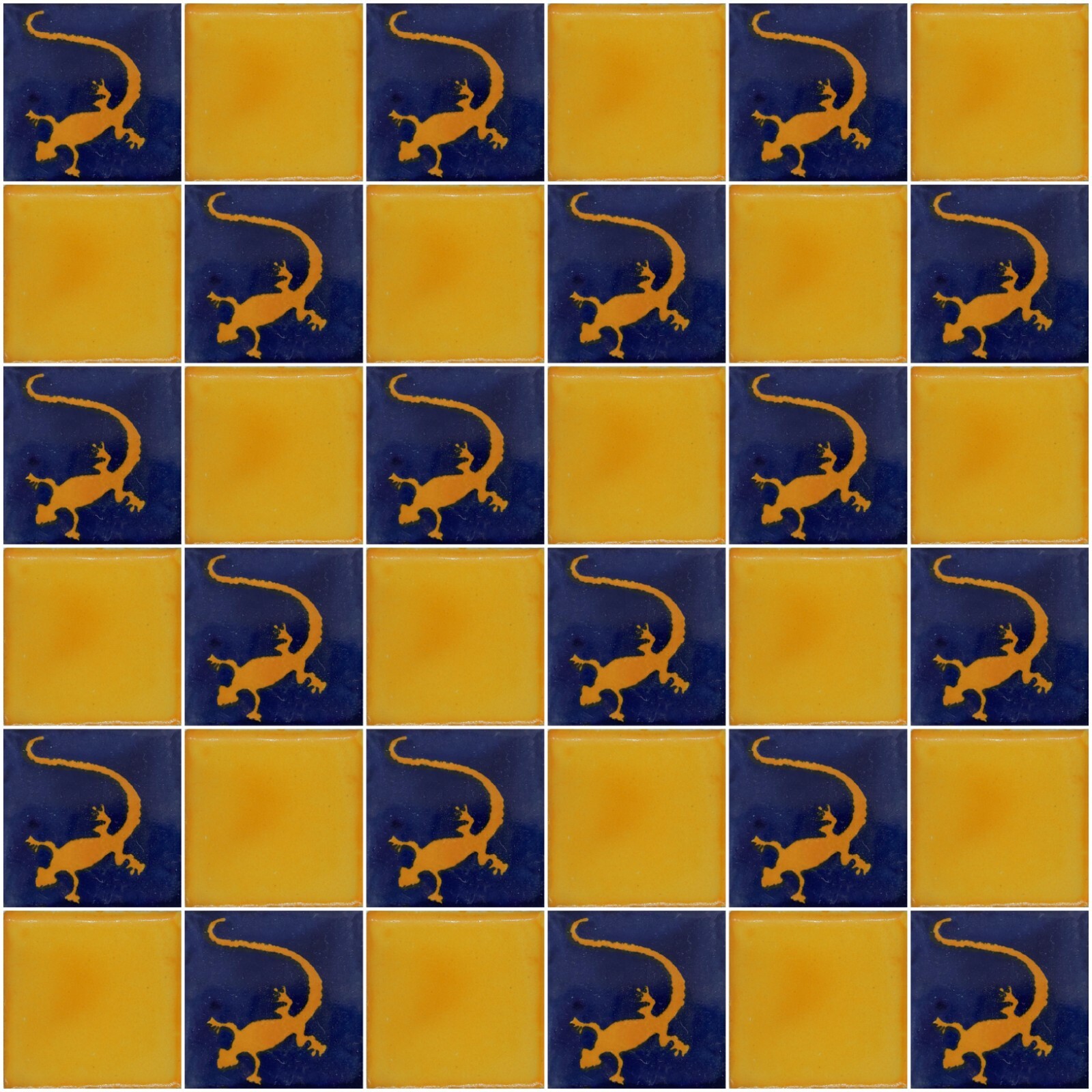 100 TILES Ceramic MEXICAN Talavera Handmade Tile 2×2 Clay Lizard Yellow Blue