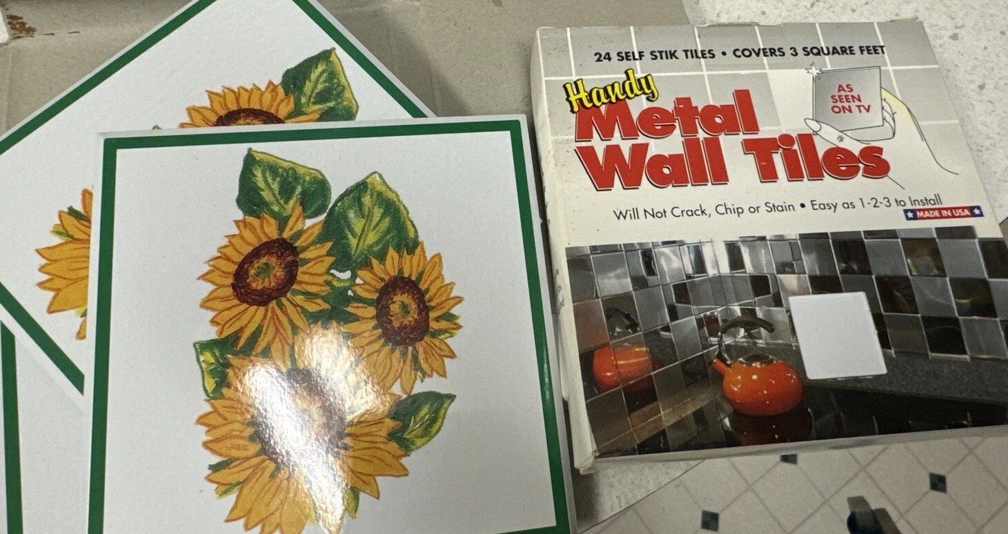 3 BoxesHandy Metal Wall Tiles 3 Square Feet Ea. 2 Boxes-sunflowers- 1 Box White