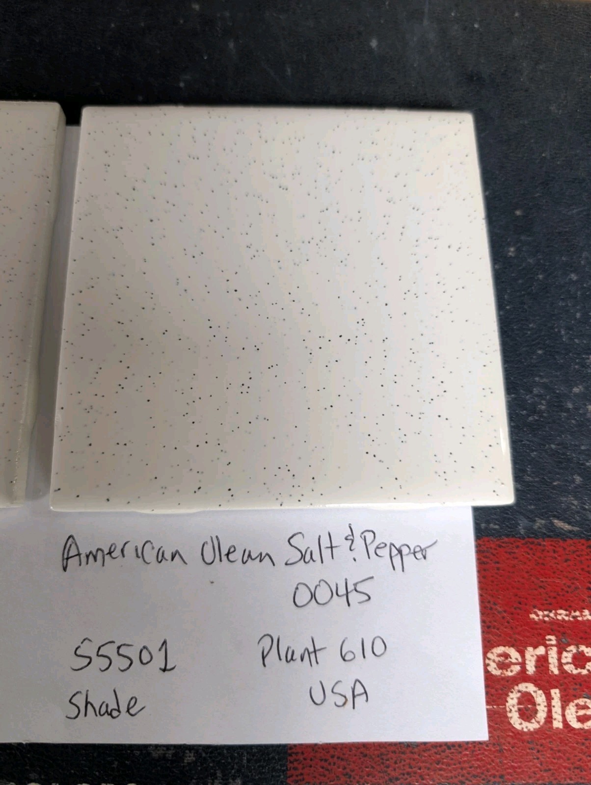 4 pcs American Olean 4 1/4″ Ceramic Tile Salt & Pepper #45 Black Speckled Glossy